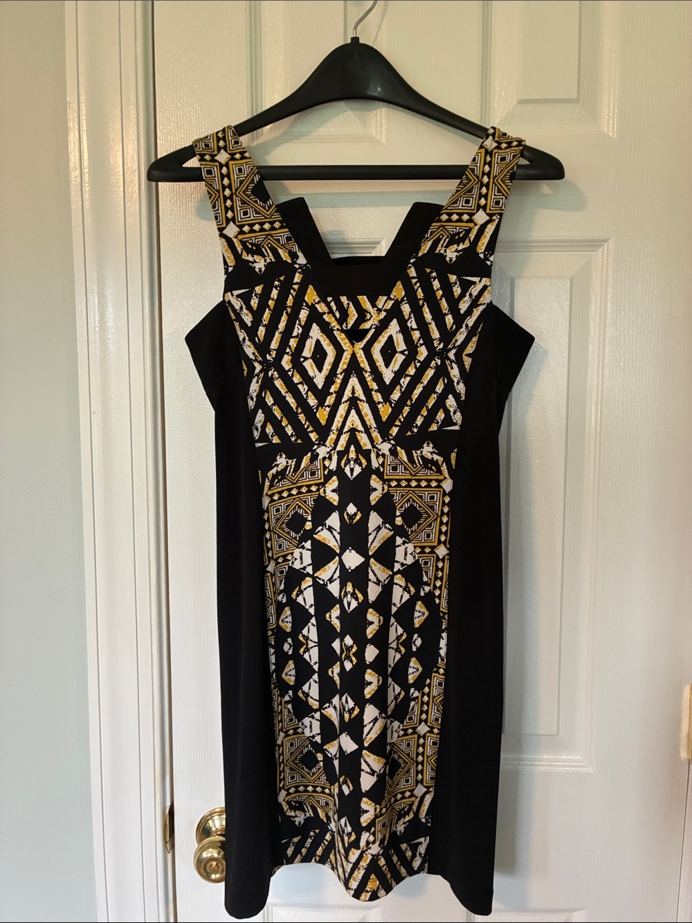 BCBGMaxAzria Black and Gold Geometric Mini Dress